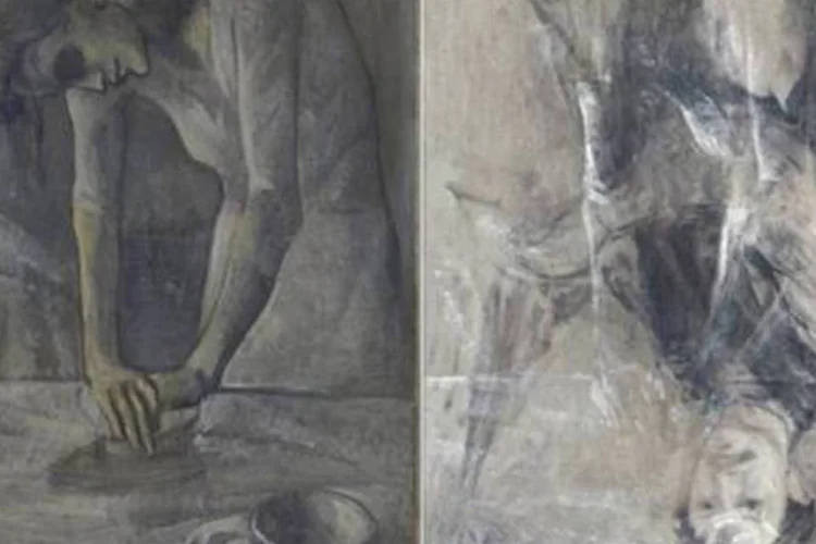Na obra original, aparece uma mulher passando roupa com um ferro, mas a restauração descobriu uma figura masculina subjacente no sentido contrário do outro desenho (Reprodução)