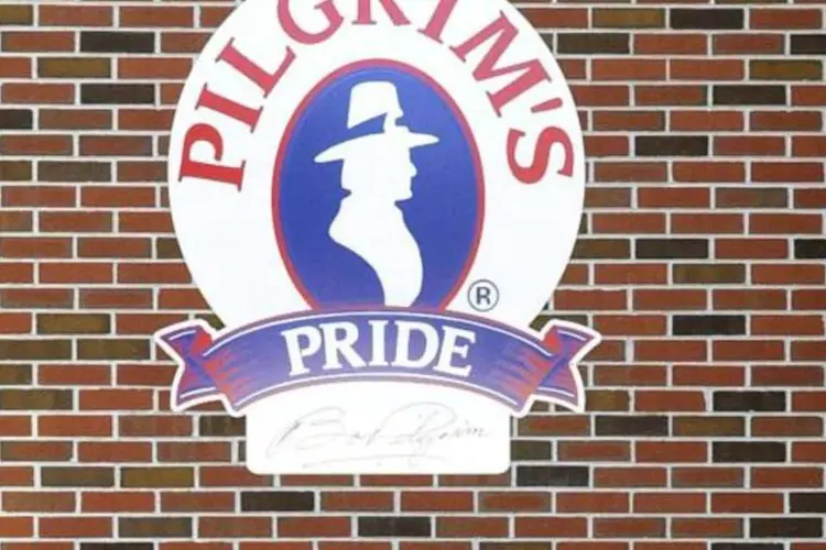 Logotipo da Pilgrim's Pride, empresa processadora de frangos (William Thomas Cain/Getty Images)