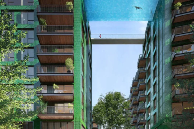 
	Os moradores do residencial de luxo poder&atilde;o visitar seus vizinhos de torre em algumas bra&ccedil;adas na &aacute;gua
 (Ballymore Group)