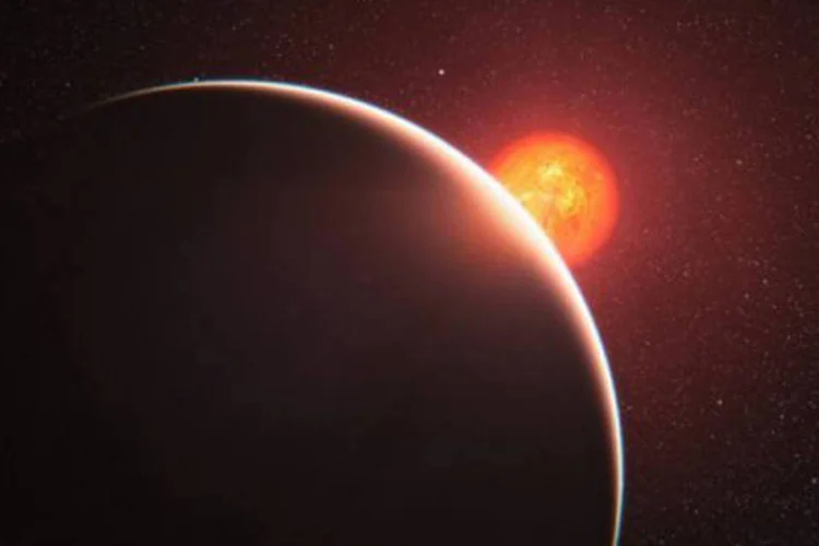 Imagem produzida a partir dos registros do telescópio ESO mostra a atmosfera de um exoplaneta batizado GJ 1214b   (L.Calcada/AFP)