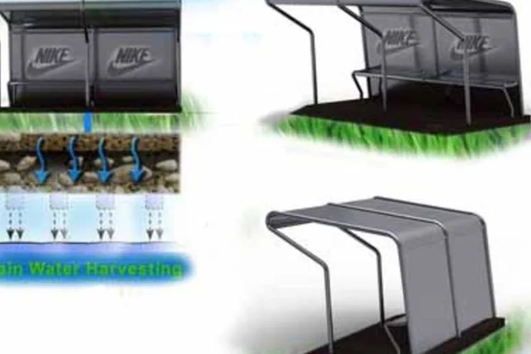 Ponto de ônibus verde recolhe água