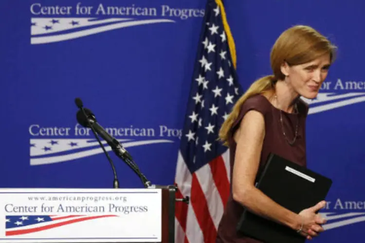 Embaixadora dos EUA na ONU, Samantha Power, após discurso sobre a crise na síria no Centro de Progresso Americano em Washington (Larry Downing/Reuters)