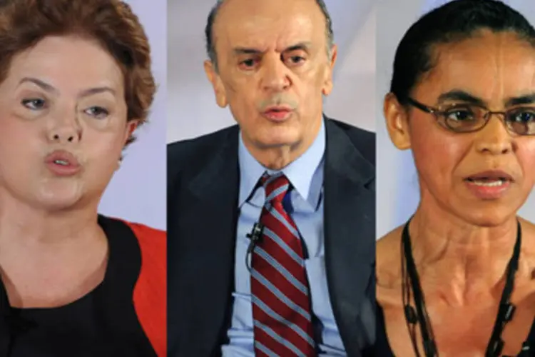 Os pré-candidatos à Presidência, da esquerda para a direita: Dilma Roussef, do PT, José Serra, do PSDB, e Marina Silva, do PV (Wilson Dias/ABr)