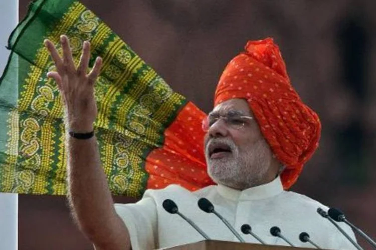 O primeiro-ministro indiano, Narendra Modi, discursa em Nova Deli (Prakash Singh/AFP)