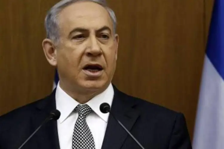 
	Benjamin Netanyahu: ele culpou o movimento Hamas pelo massacre em Gaza
 (Gali Tibbon/AFP)