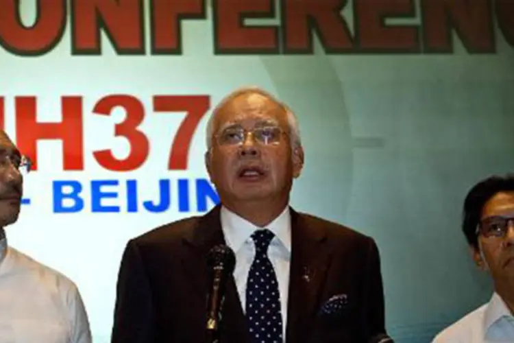 O primeiro-ministro da Malásia, Najib Razak, durante a entrevista coletiva sobre o desaparecimento do avião da Malaysian Airlines em um hotel de Kuala Lumpur
 (Manan Vatsyayana)