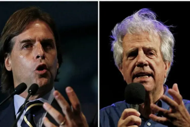 Candidatos à Presidência do Uruguai, Tabaré Vazquez e Luis Lacalle Pou, em Montevidéu (Andres Stapff/Reuters)