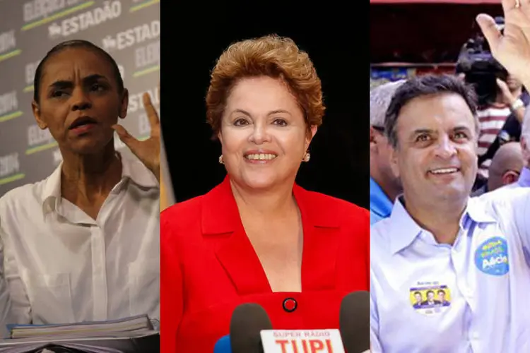 
	Marina Silva, Dilma Rousseff e A&eacute;cio Neves, candidatos &agrave; presid&ecirc;ncia
 (Montagem/EXAME.com)