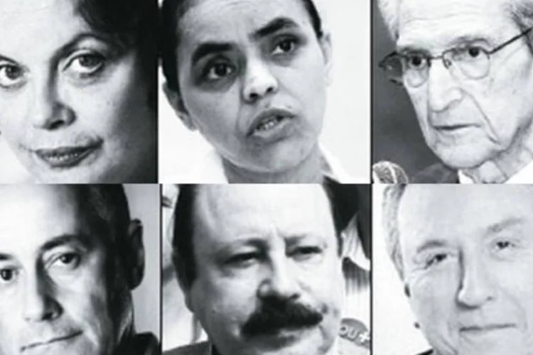 Dilma Rousseff, Marina Silva e Plínio de Arruda Sampaio (acima); Zé Maria, Levy Fidélix e José Maria Eymael