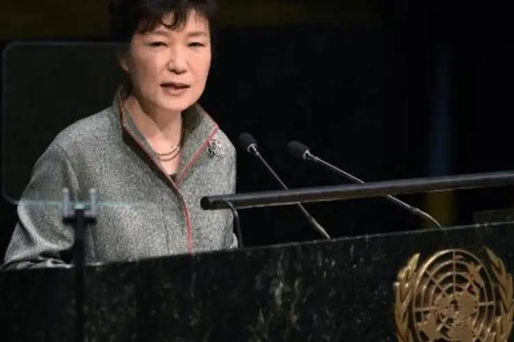 A presidente sul-coreana, Park Geun-Hye, discursa na Assembleia Geral da ONU (Don Emmert/AFP)