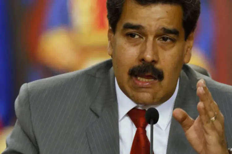 Presidente da Venezuela, Nicolás Maduro, durante uma conferência de imprensa no Palácio Miraflores, em Caracas (Carlos Garcia Rawlins/Reuters/Reuters)