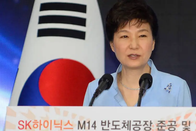 
	Presidente da Coreia do Sul, Park Geun-Hye durante discurso
 (Kim Min-Hee-Pool / Getty Images)
