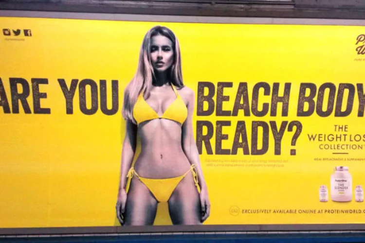 
	An&uacute;ncio da Protein World: campanha considerada machista foi alvo de duras cr&iacute;ticas em Londres
 (Reprodução)