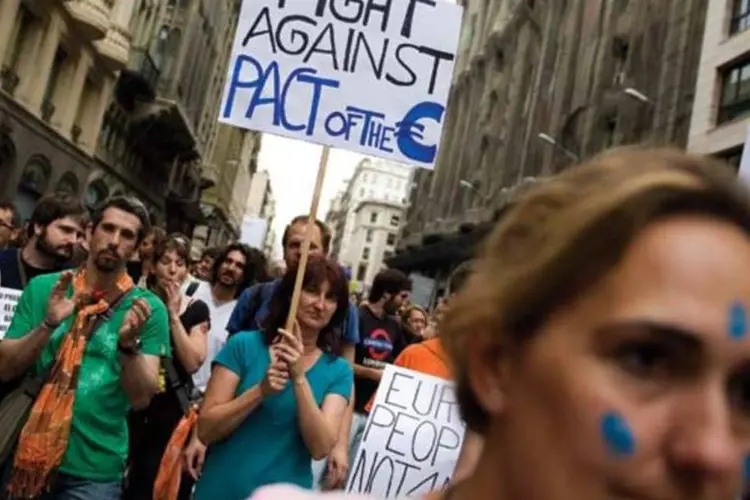 Protesto contra a crise na Espanha: o desemprego tem revoltado os cidadãos (David Ramos/Getty Images)