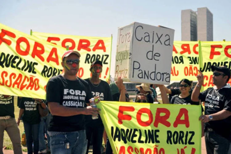 Manifestantes pedem a saída da deputada, que foi flagrada em 2006 recebendo dinheiro do delator e operador do mensalão do Distrito Federal, Durval Barbosa (Antônio Cruz/ABr)