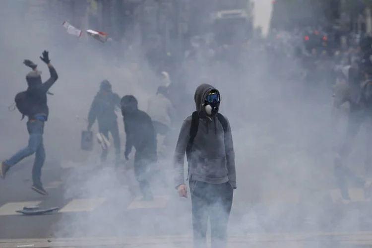 
	Fran&ccedil;a: os estudantes reivindicam a retirada do projeto de lei trabalhista
 (Stephane Mahe / Reuters)