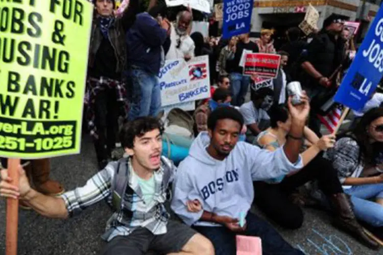 Protesto contra Wall Street, nos EUA: a convocação espanhola quer aproveitar a visibilidade dos protestos realizados em Nova York
 (Robyn Beck/AFP)