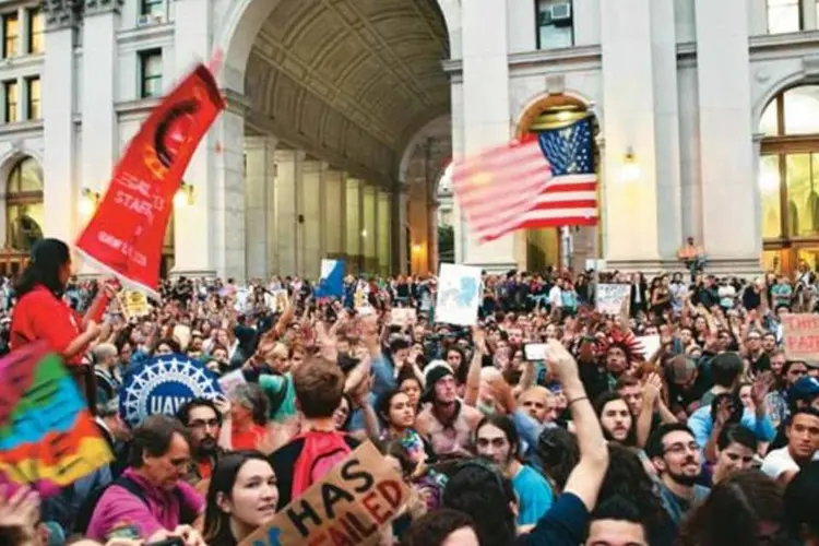 Protesto em Nova York: Warren Buffett, quem diria, é um dos ídolos dos manifestantes (Julie Dermansky/Latin Stock)