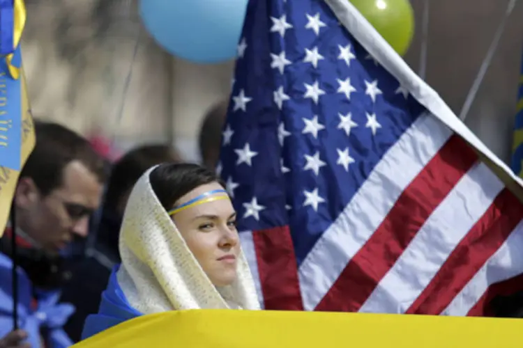 Protesto contra a agressão russa na Ucrânia, em frente à Casa Branca, Washington (Gary Cameron/Reuters)