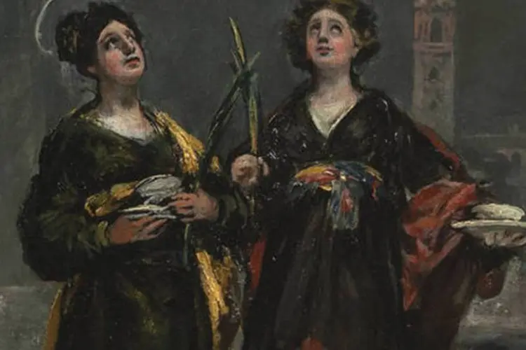 A tela mostra as duas santas, padroeiras dos pintores, em tonalidades austeras e contrastes intensos (Wikimedia Commons)