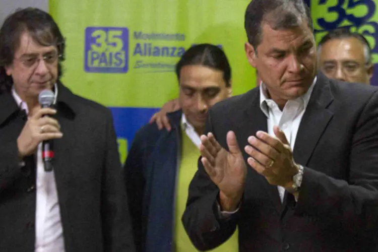 Presidente do Equador, Rafael Correa, durante evento do seu partido político, o Aliança País (AP), em Quito (Guillermo Granja/Reuters)