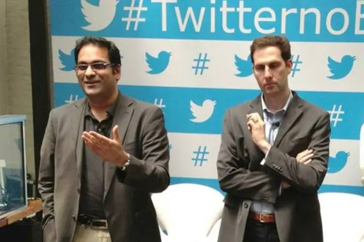 Shailesh Rao (à esquerda) e Guilherme Ribenboim anunciaram, em São Paulo, o início da operação brasileira do Twitter (EXAME.com)