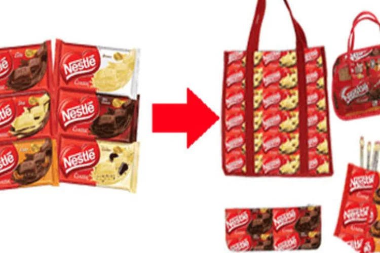 Destino sustentável: as embalagens de chocolates da Nestlé serão reutilizadas para a fabricação de bolsas, mochilas, estojos, entre outros produtos.  
