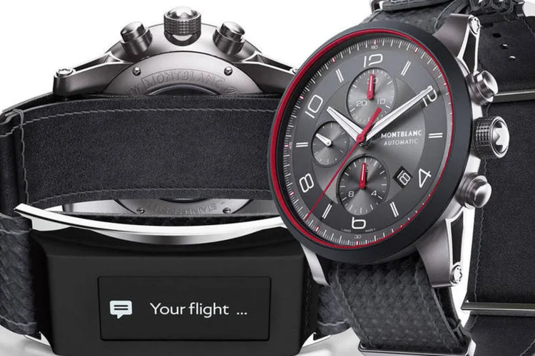
	Rel&oacute;gio inteligente Montblanc: o aparelho, que custa US$ 300 e atualmente s&oacute; &eacute; vendido junto com rel&oacute;gios Montblanc novos
 (Divulgação)