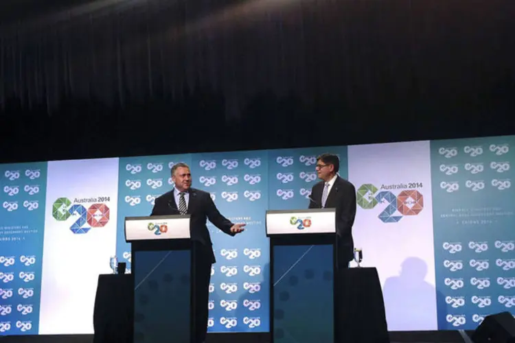 G20: Jack Lew e Joe Hockey na abertura da reunião do G20, na Austrália (Lincoln Feast/Reuters)