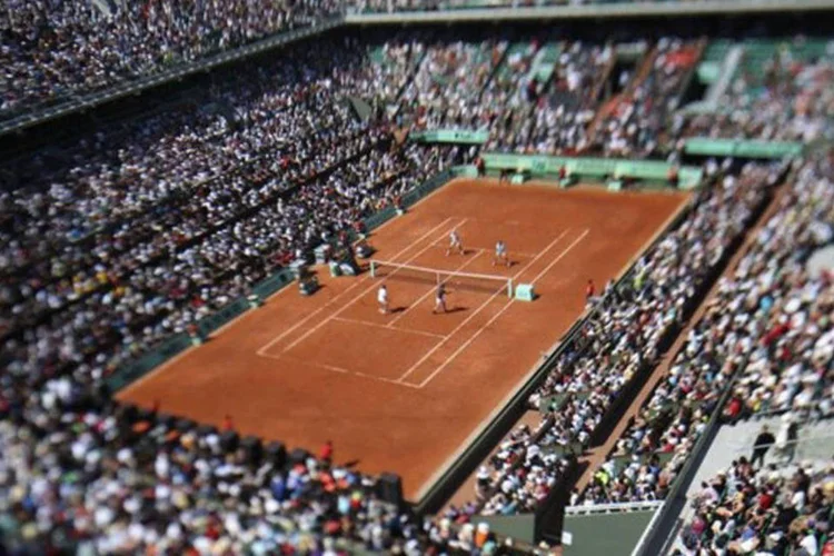 Vista da quadra Philippe-Chatrier no estádio de Roland Garros em maio: o projeto prevê um aumento da área de Roland Garros de 8,5 a 12,5 hectares (Thomas Coex/AFP)