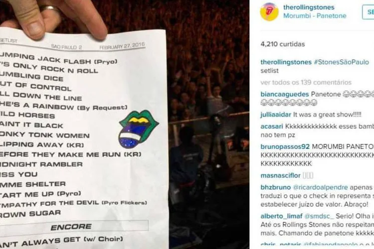 
	Setlist dos Rolling Stones
 (Reprodução/Facebook)