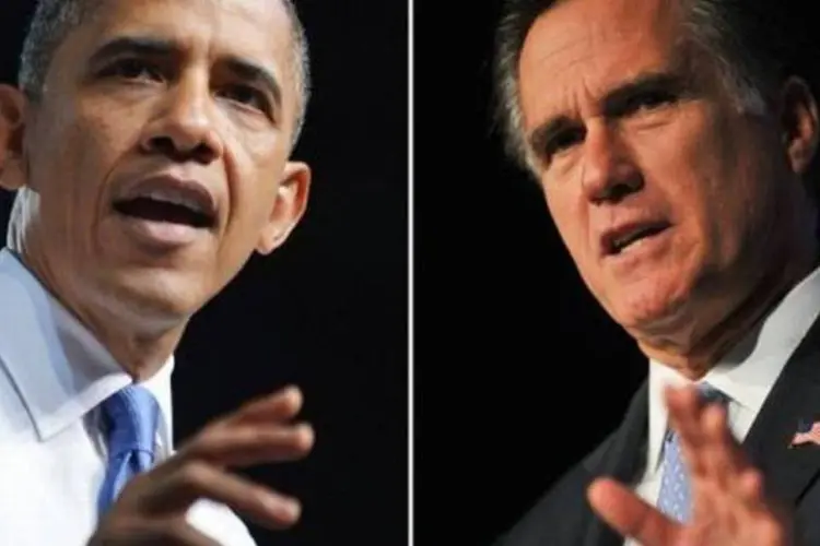 
	Barack Obama e Mitt Romney: os candidatos aparecem empatados com 47% da prefer&ecirc;ncia dos eleitores entrevistados
 (AFP)