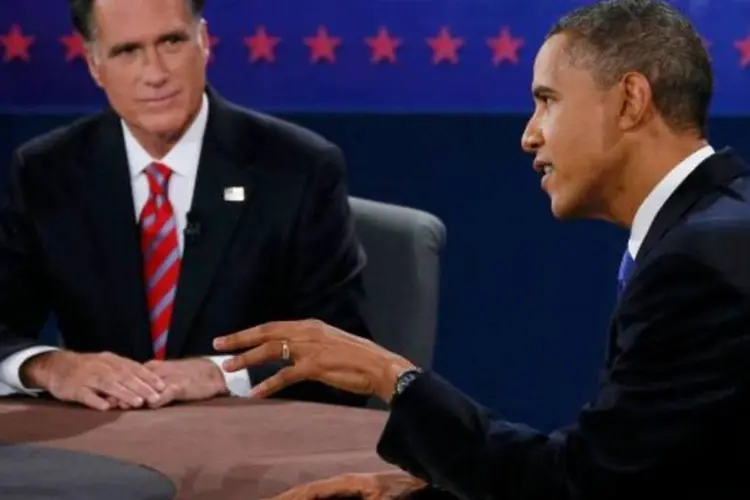 
	Mitt Romney e Barack Obama no &uacute;ltimo debate presidencial dos EUA
 (Rick Wilking/Reuters)