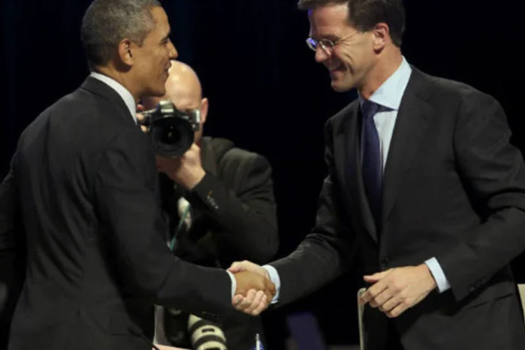 Primeiro-ministro da Holanda, Mark Rutte (D), e o presidente dos EUA, Barack Obama: primeiro-ministro holandês se mostrou "muito orgulhoso com os resultados" (Sean Gallup/Pool/Reuters)
