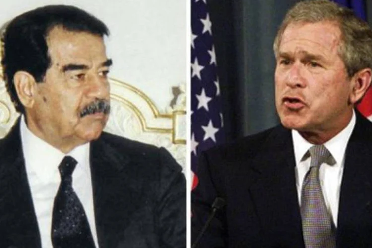 Saddam Hussein e George W. Bush: anos depois da invasão, os EUA reconheceram que Saddam Hussein não teve qualquer relação com os ataques ao World Trade Center (AFP)