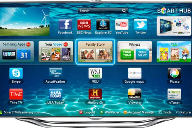 
	Samsung Smart TV ES8000: Na Samsung, os aplicativos mais acessados s&atilde;o os de informa&ccedil;&atilde;o (28%)
 (Samsung)