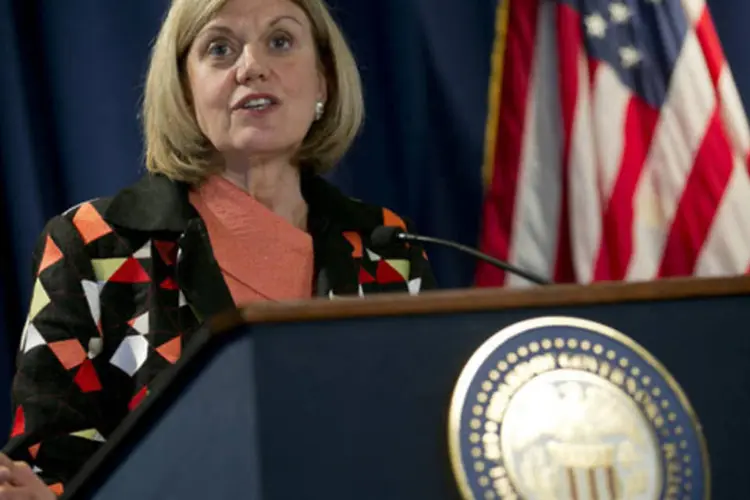 Sandra Pianalto, presidente do Fed de Cleveland, durante discurso em Washington (Andrew Harrer/Bloomberg)
