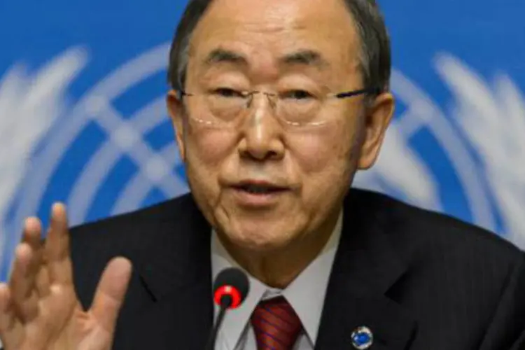 
	O secret&aacute;rio-geral da ONU, Ban Ki-moon: ele alertou para os perigos de um processo eleitoral na S&iacute;ria agora
 (Fabrice Coffrini/AFP)