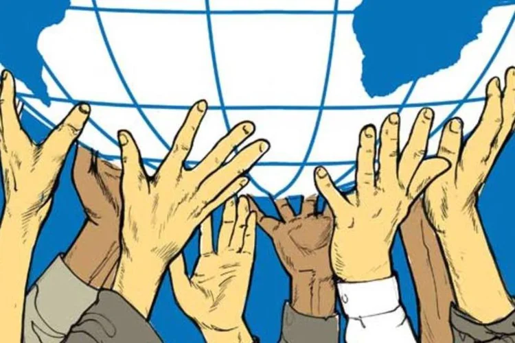 Ilustração - Mãos equilibrando o mundo (Davi Augusto/EXAME.com)