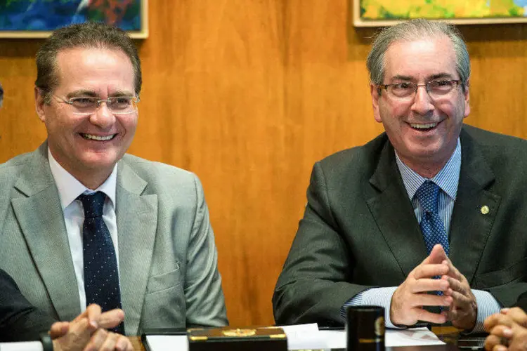 
	Renan Calheiros e Eduardo Cunha em reuni&atilde;o com parlamentares para discutir projetos debatidos com governadores
 (Marcelo Camargo/Agência Brasil)