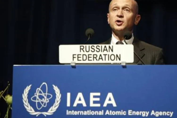 Diretor da agência nuclear russa, Sergey Kirienko, discursa em conferência da AIEA, em Viena (Dieter Nagl/AFP)