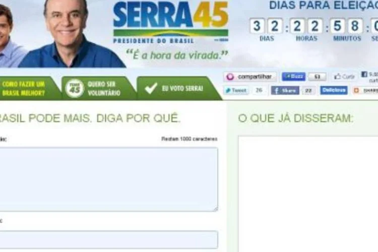 Imagem do site do candidato José Serra: campanha passa a falar diretamente com o eleitor por meio de e-mail (.)