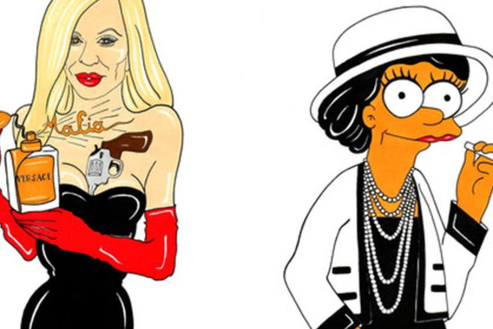 Versace e Chanel, em ilustração do artista italiano Alexsandro Palombo em seu blog 'Humor Chic': o trabalho dele estará presente na próxima Semana da Moda de NY (Alexsandro Palombo/Reprodução)