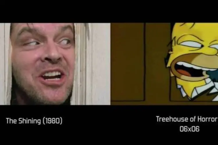 
	Cena do filme &quot;O Iluminado&quot; comparada com cena de epis&oacute;dio de Os Simpsons
 (Reprodução/Vimeo)