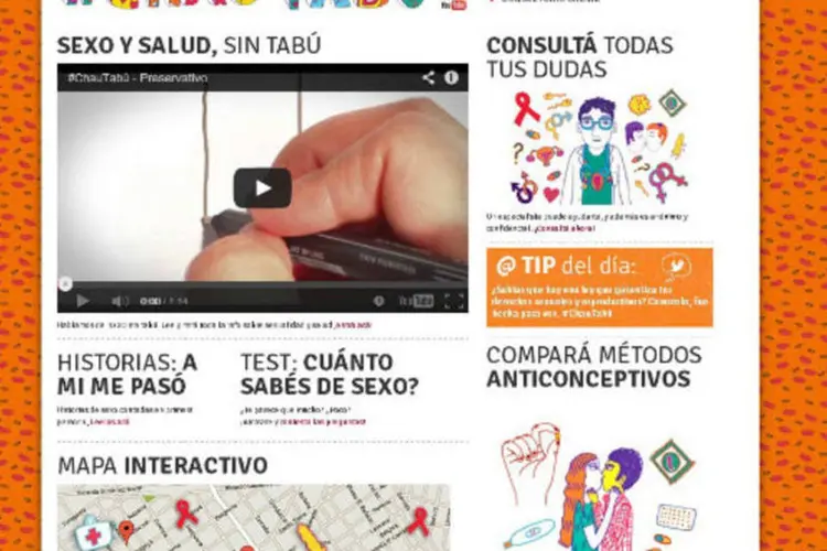 Site Chautabu, do governo argentino: página inclui lista de respostas a perguntas sobre reprodução, sexo, aids, anticoncepcionais e identidade de gênero (Reprodução/Site Chatabu)