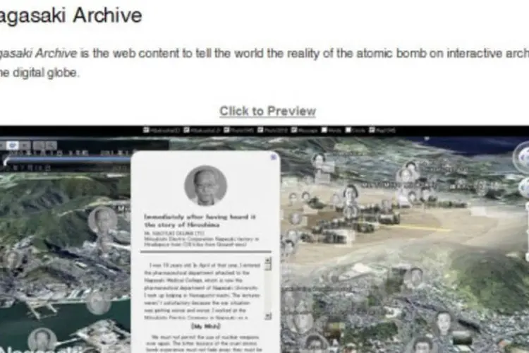 Site Nagasaki Archive, que mostra mapas 3D sobre os ataques a Hiroshima e Nagasaki (Reprodução)