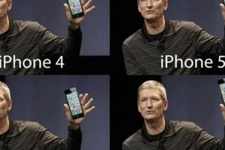 Tim Cook e vários modelos de iPhone (Reprodução/Exame.com)