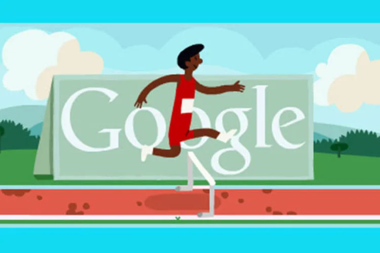 Corrida com obstáculos é o esporte escolhido pelo Google para ser transformado em doodle interativo na página inicial do buscador (Google/Reprodução)