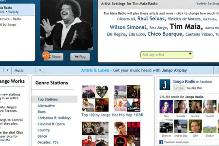 Jango é serviço gratuito de rádio na web que permite ao usuário customizar uma estação de acordo com suas preferências (Reprodução)