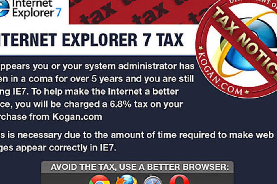 Loja online cobra taxa de usuários de Internet Explorer 7